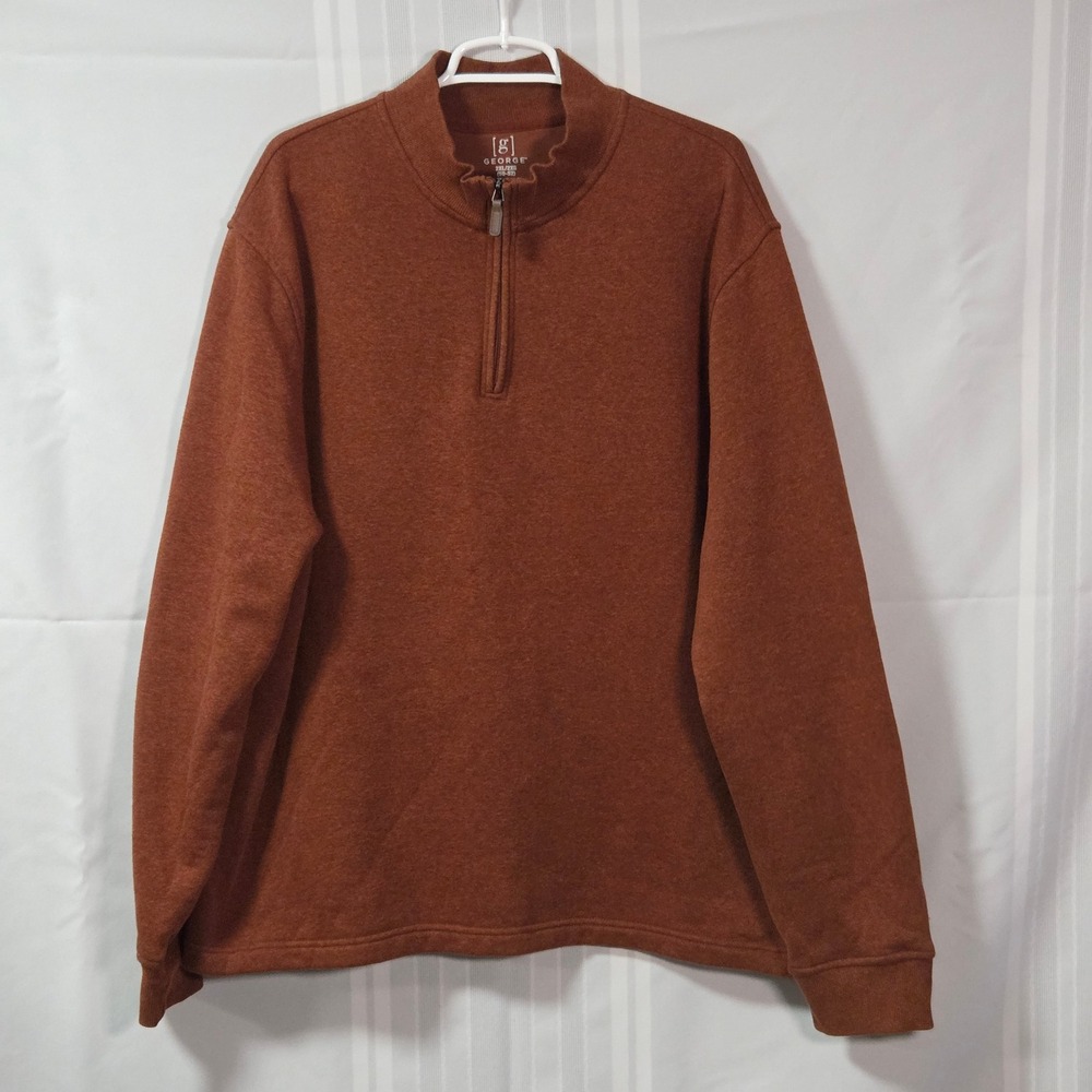 George Pullover Mens 2XL Brown Quarter Zip Fleece Lined Mock Neck GM31Y001B021